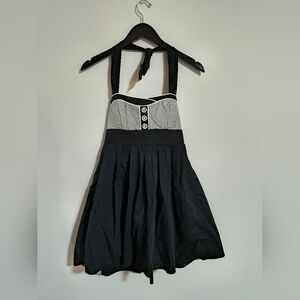 Vintage City Triangles Black Stripe Halter Dress